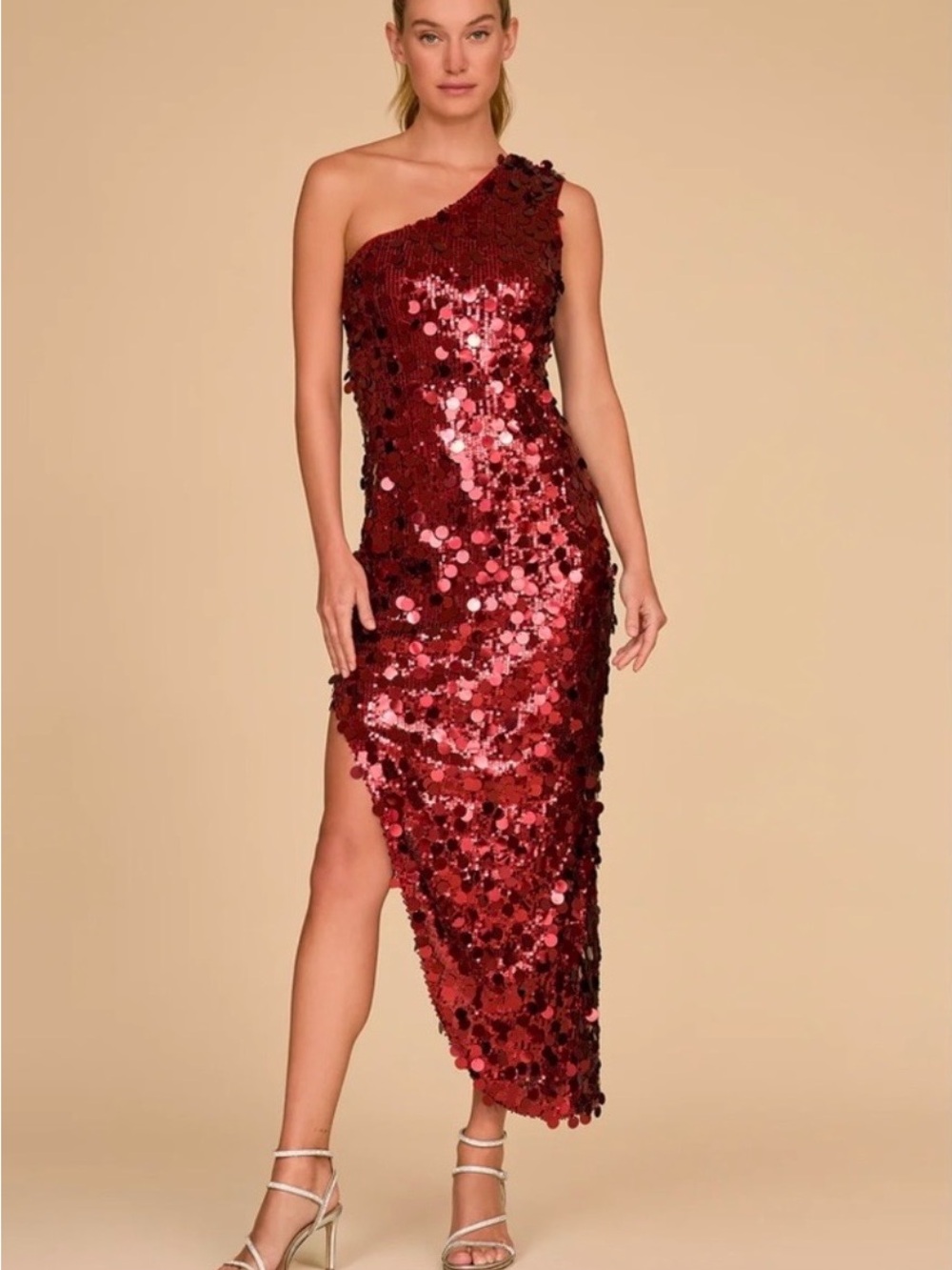 Noli Thea One-Shoulder Red Sequin Asymmetric Dress